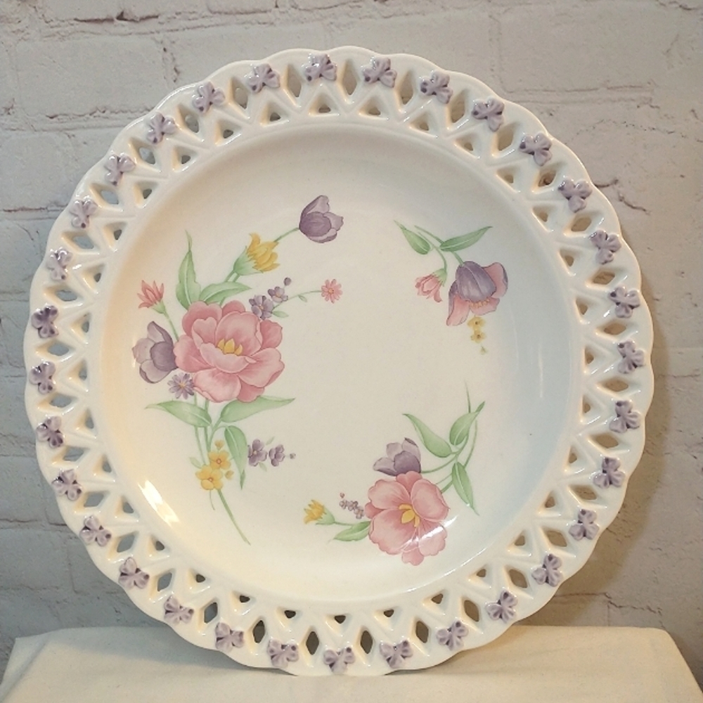 Vintage Tominaga Japan Mariner Reticulated Floral Large Plate Platter 13"